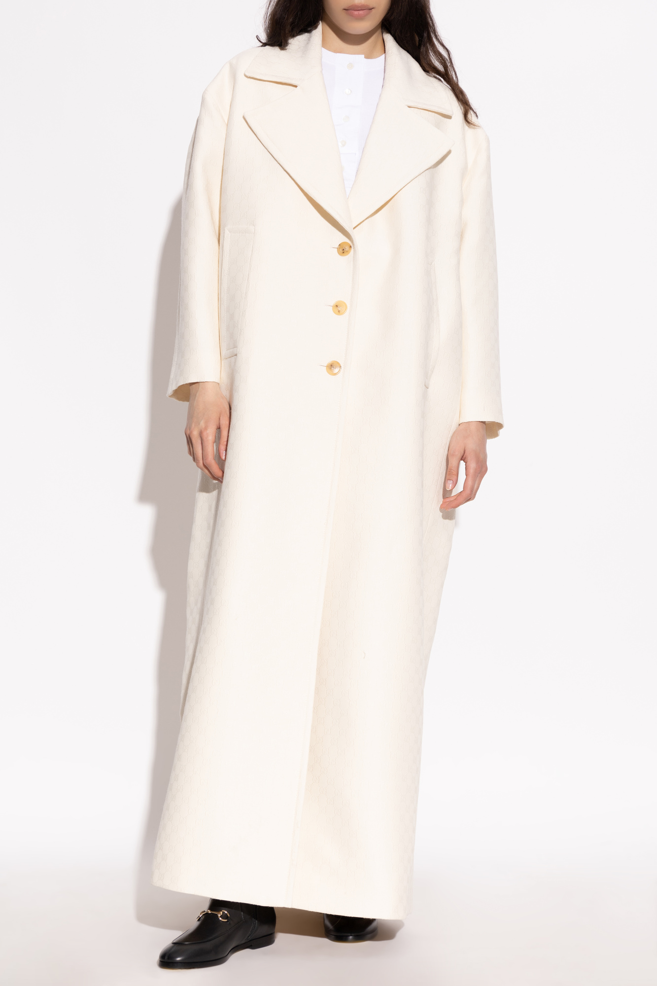 Cream Wool coat with 'GG' pattern Gucci - Vitkac AS